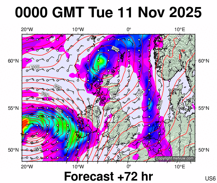 United Kingdom forecast chart for Tuesday, November 11th, 2025 at 12:00 AM