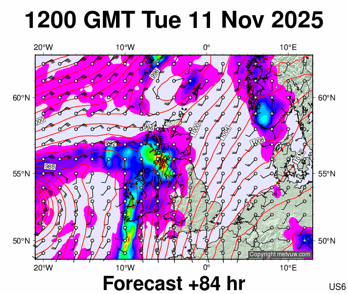 United Kingdom forecast chart for Tuesday, November 11th, 2025 at 12:00 PM
