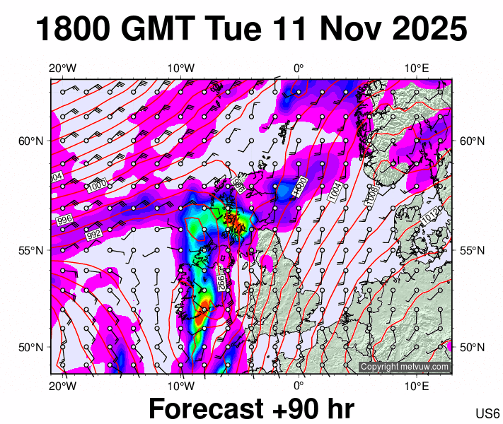 United Kingdom forecast chart for Tuesday, November 11th, 2025 at 6:00 PM