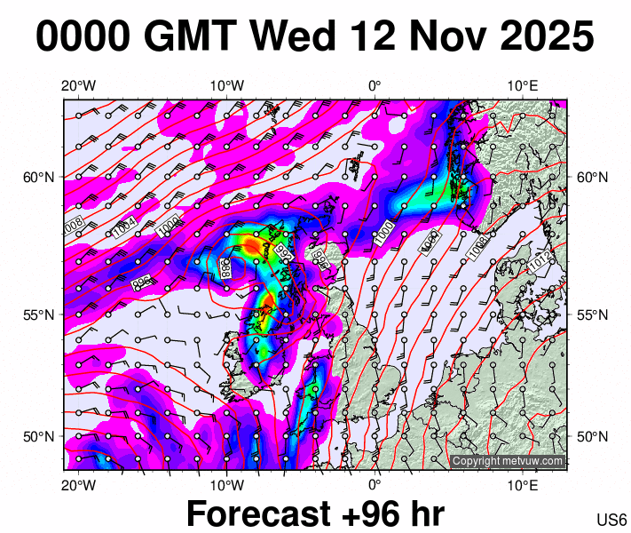 United Kingdom forecast chart for Wednesday, November 12th, 2025 at 12:00 AM