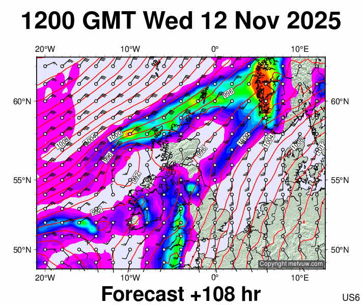 United Kingdom forecast chart for Wednesday, November 12th, 2025 at 12:00 PM
