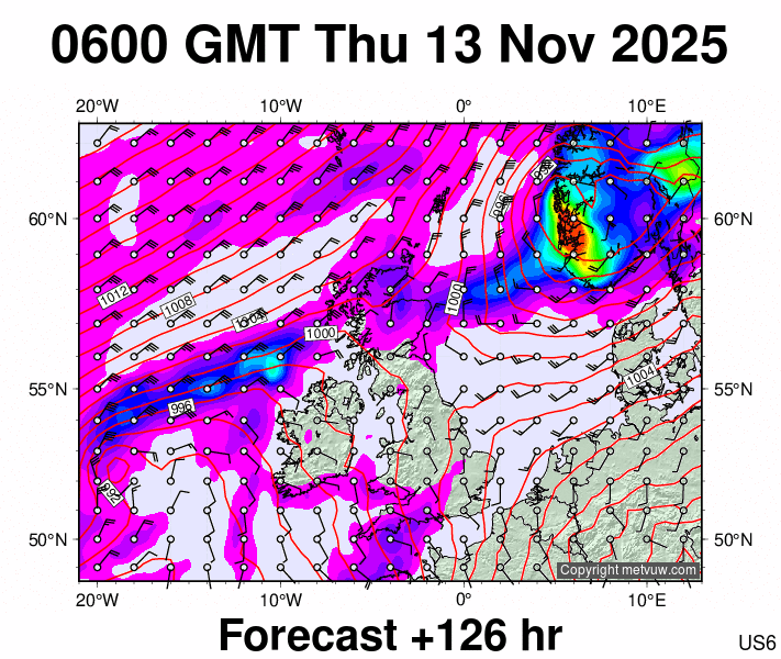United Kingdom forecast chart for Thursday, November 13th, 2025 at 6:00 AM