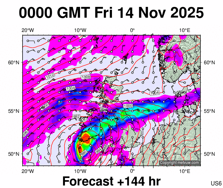 United Kingdom forecast chart for Friday, November 14th, 2025 at 12:00 AM