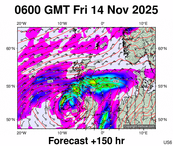 United Kingdom forecast chart for Friday, November 14th, 2025 at 6:00 AM