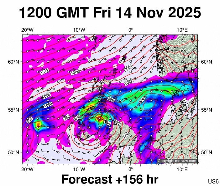 United Kingdom forecast chart for Friday, November 14th, 2025 at 12:00 PM