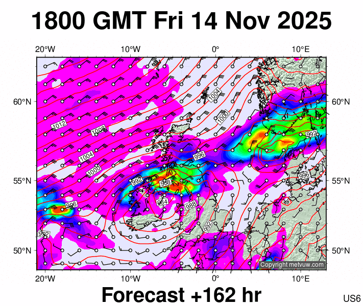 United Kingdom forecast chart for Friday, November 14th, 2025 at 6:00 PM