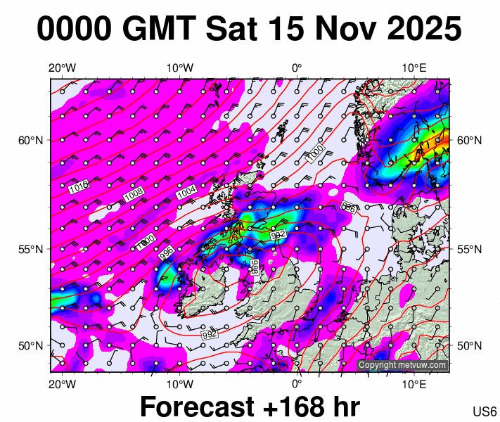 United Kingdom forecast chart for Saturday, November 15th, 2025 at 12:00 AM