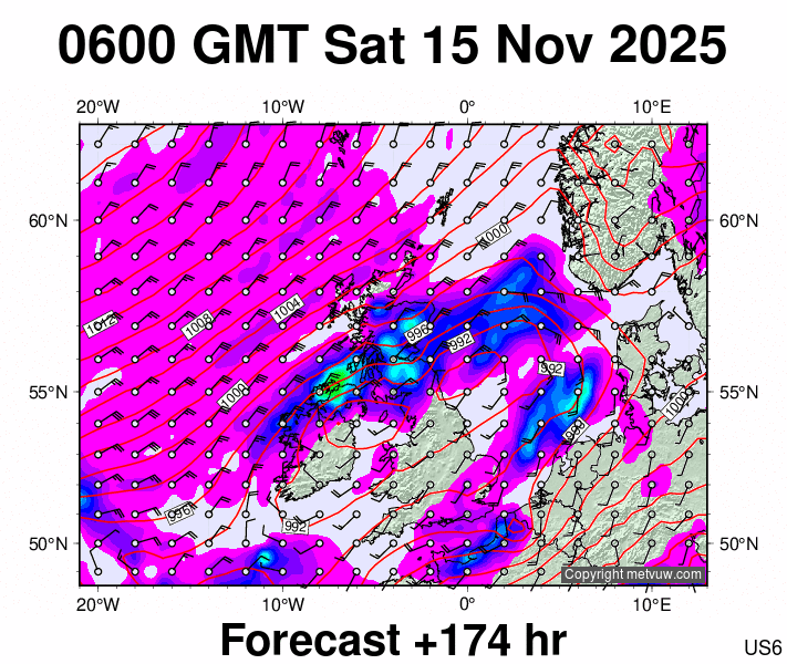 United Kingdom forecast chart for Saturday, November 15th, 2025 at 6:00 AM