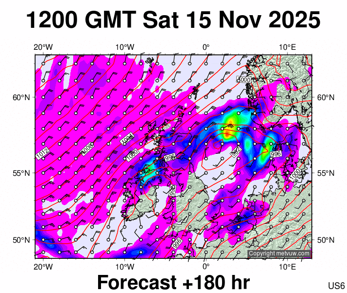 United Kingdom forecast chart for Saturday, November 15th, 2025 at 12:00 PM