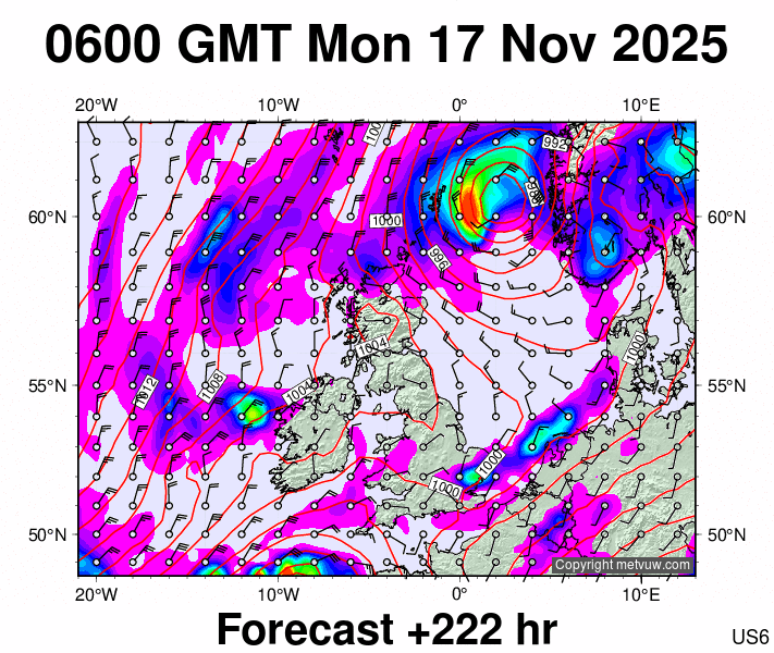 United Kingdom forecast chart for Monday, November 17th, 2025 at 6:00 AM