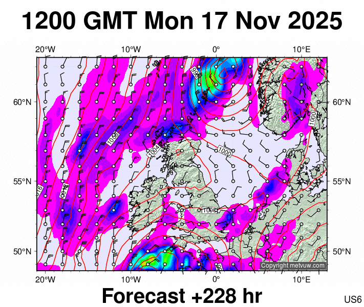 United Kingdom forecast chart for Monday, November 17th, 2025 at 12:00 PM