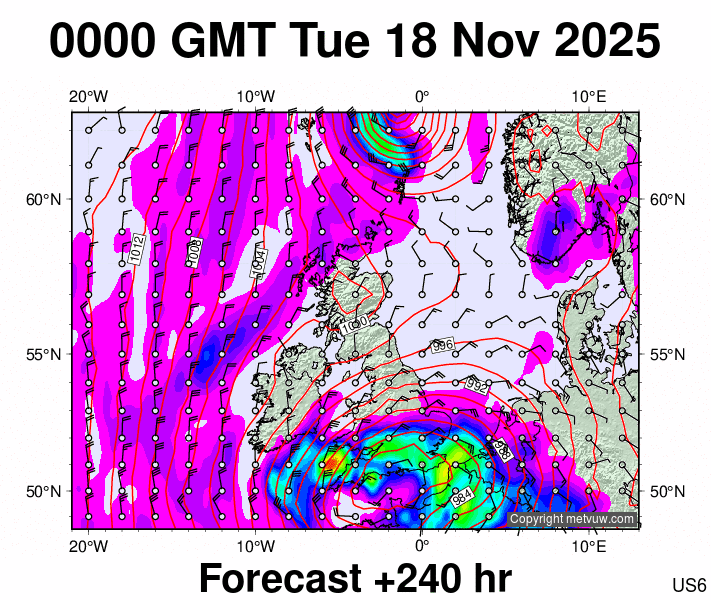 United Kingdom forecast chart for Tuesday, November 18th, 2025 at 12:00 AM