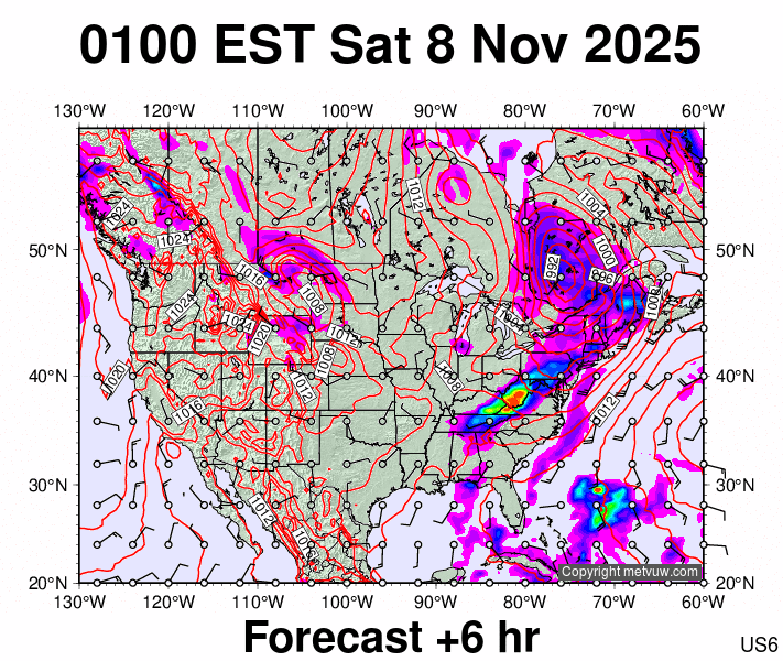USA forecast chart for Saturday, November 8th, 2025 at 6:00 AM