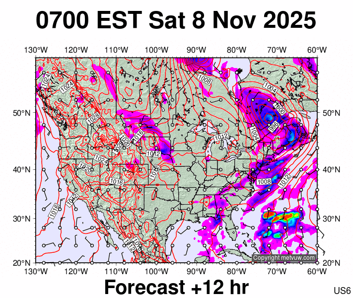 USA forecast chart for Saturday, November 8th, 2025 at 12:00 PM