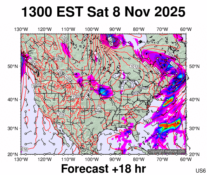 USA forecast chart for Saturday, November 8th, 2025 at 6:00 PM