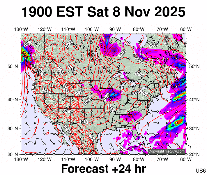 USA forecast chart for Sunday, November 9th, 2025 at 12:00 AM
