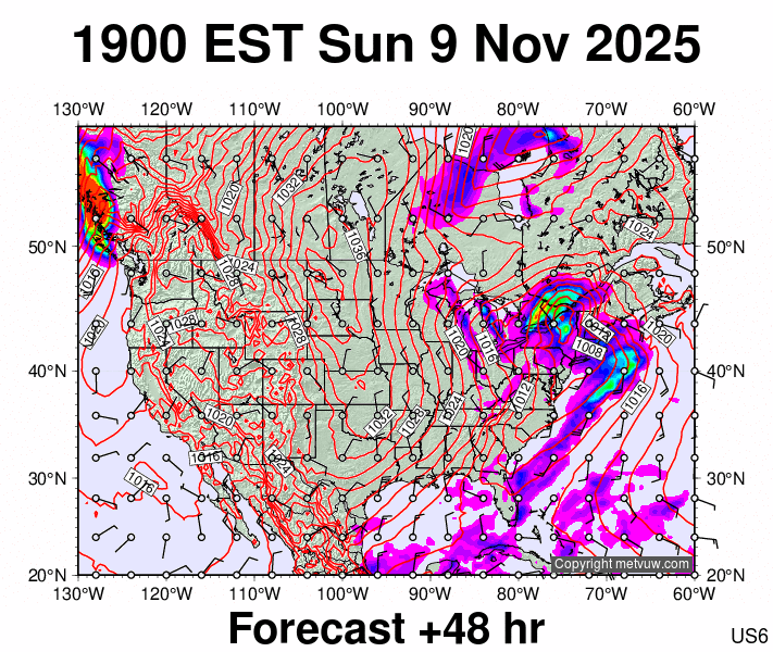 USA forecast chart for Monday, November 10th, 2025 at 12:00 AM