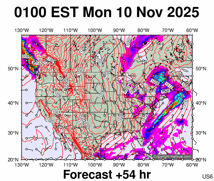 USA forecast chart for Monday, November 10th, 2025 at 6:00 AM
