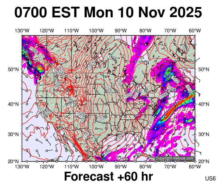 USA forecast chart for Monday, November 10th, 2025 at 12:00 PM