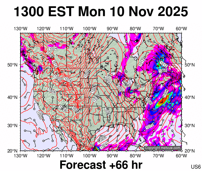 USA forecast chart for Monday, November 10th, 2025 at 6:00 PM