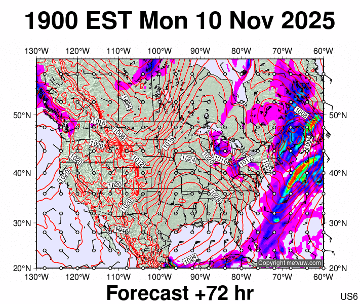 USA forecast chart for Tuesday, November 11th, 2025 at 12:00 AM