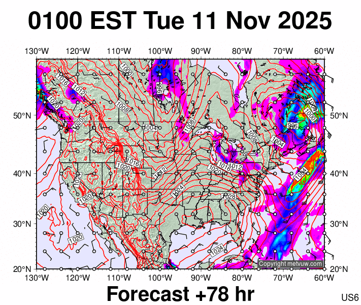 USA forecast chart for Tuesday, November 11th, 2025 at 6:00 AM