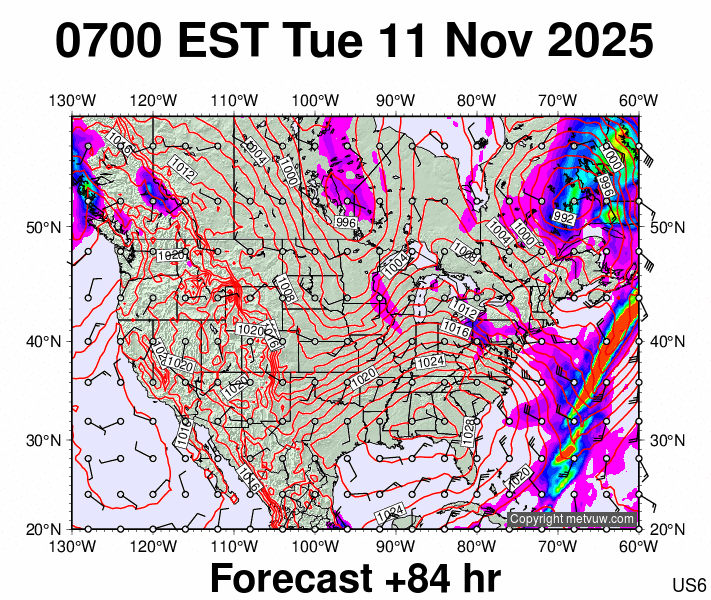 USA forecast chart for Tuesday, November 11th, 2025 at 12:00 PM