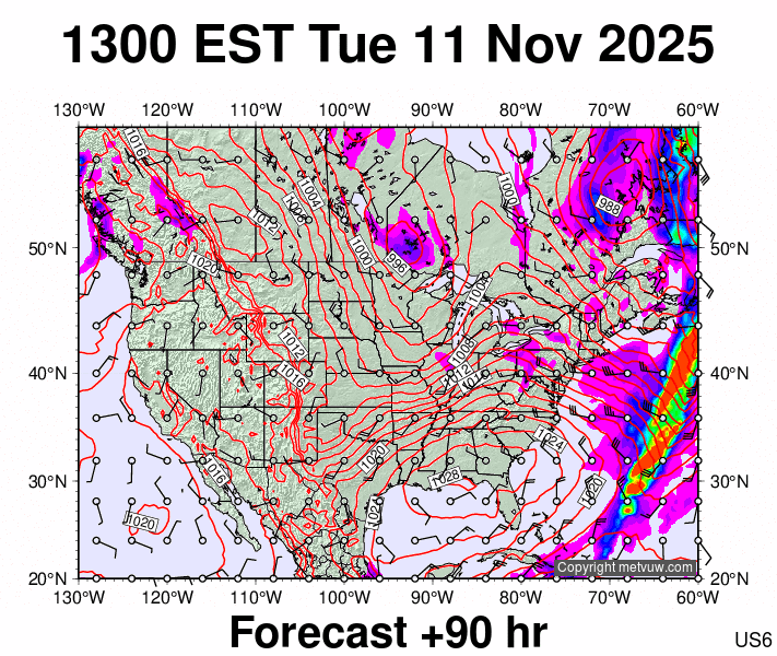 USA forecast chart for Tuesday, November 11th, 2025 at 6:00 PM