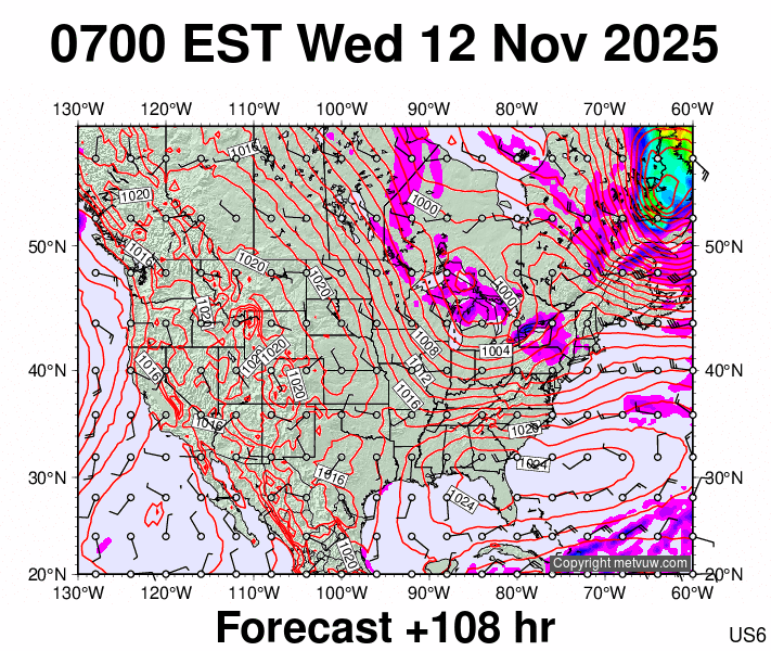 USA forecast chart for Wednesday, November 12th, 2025 at 12:00 PM