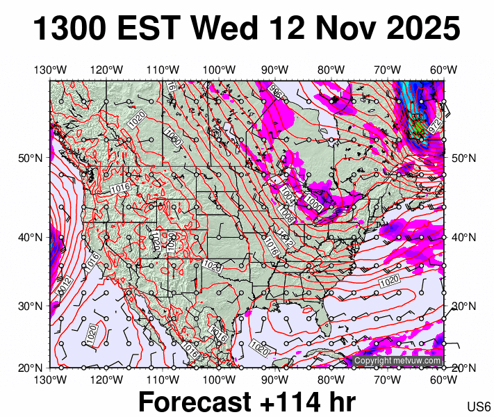 USA forecast chart for Wednesday, November 12th, 2025 at 6:00 PM