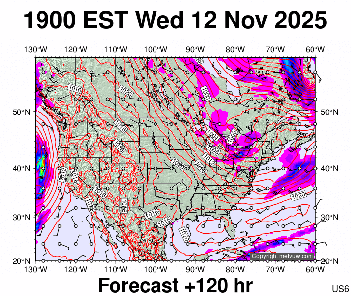 USA forecast chart for Thursday, November 13th, 2025 at 12:00 AM