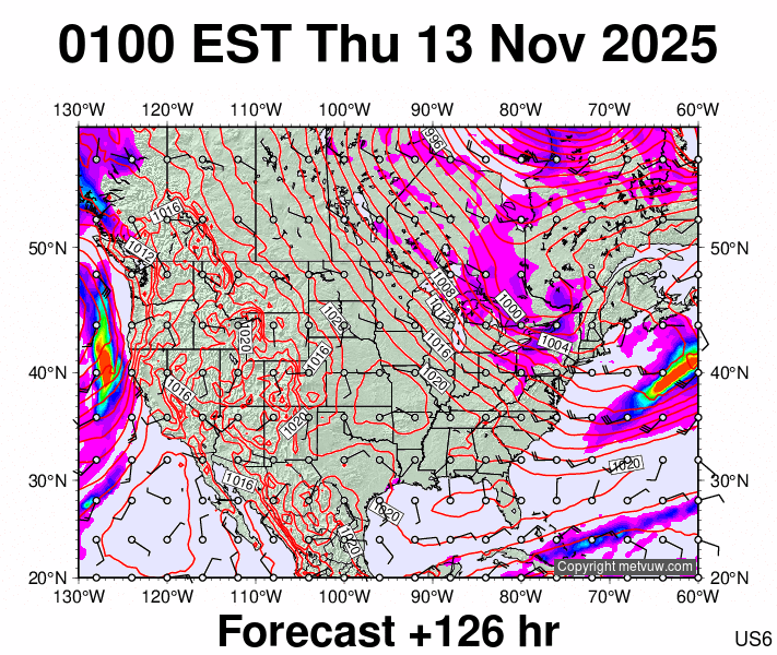 USA forecast chart for Thursday, November 13th, 2025 at 6:00 AM