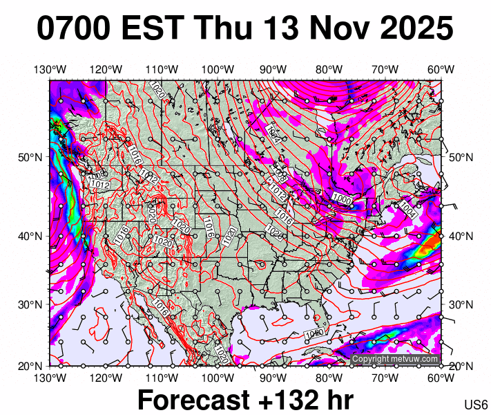 USA forecast chart for Thursday, November 13th, 2025 at 12:00 PM
