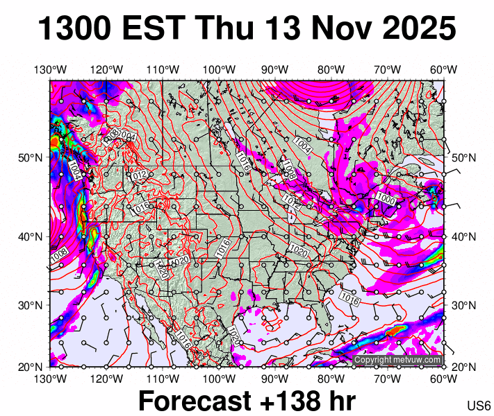 USA forecast chart for Thursday, November 13th, 2025 at 6:00 PM