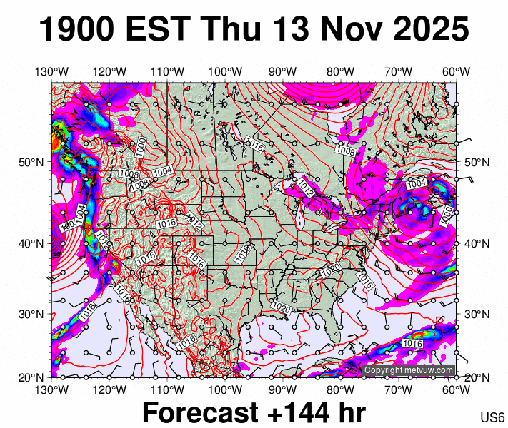 USA forecast chart for Friday, November 14th, 2025 at 12:00 AM