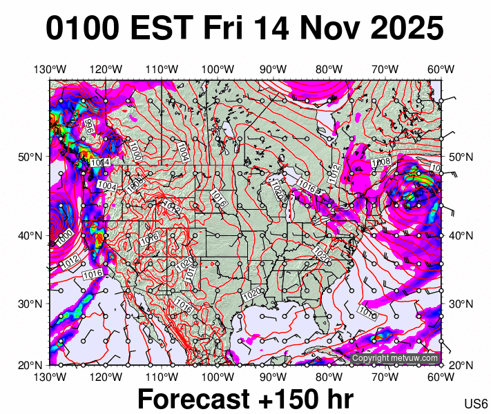 USA forecast chart for Friday, November 14th, 2025 at 6:00 AM