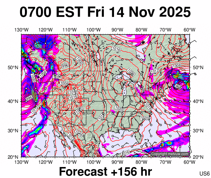 USA forecast chart for Friday, November 14th, 2025 at 12:00 PM