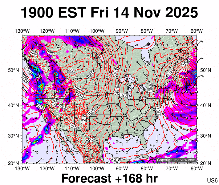 USA forecast chart for Saturday, November 15th, 2025 at 12:00 AM