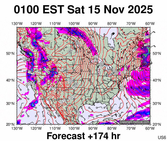 USA forecast chart for Saturday, November 15th, 2025 at 6:00 AM