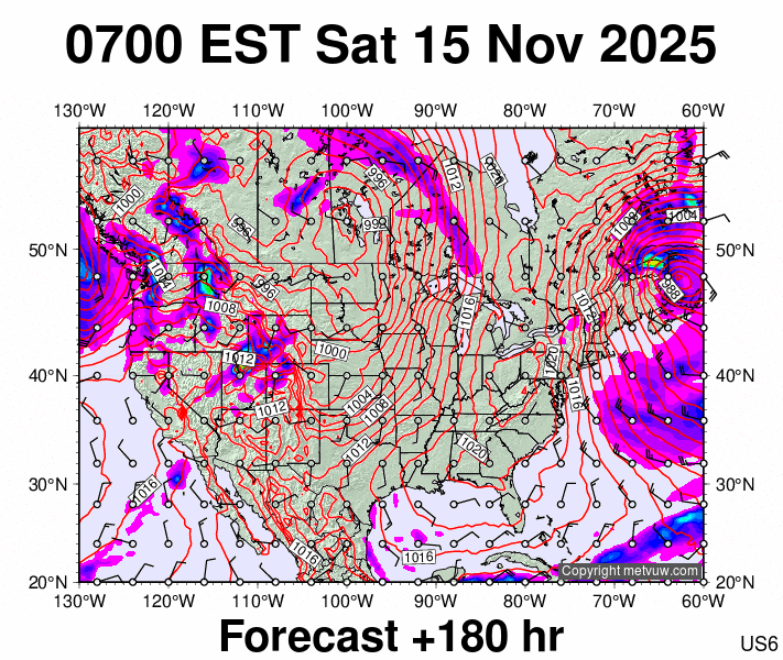 USA forecast chart for Saturday, November 15th, 2025 at 12:00 PM