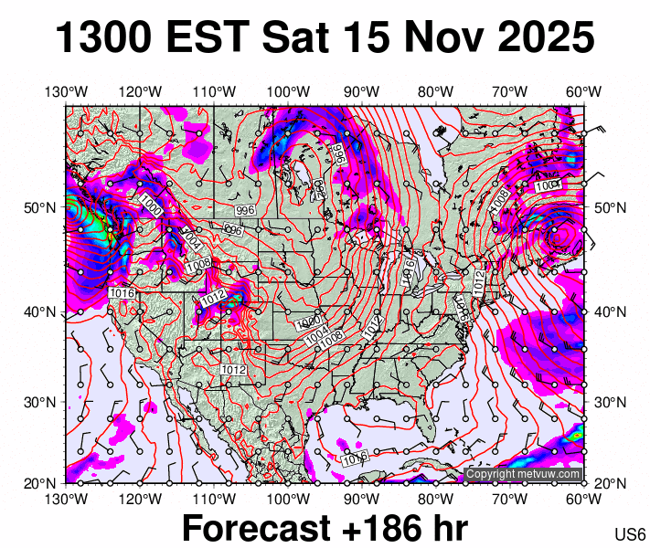 USA forecast chart for Saturday, November 15th, 2025 at 6:00 PM