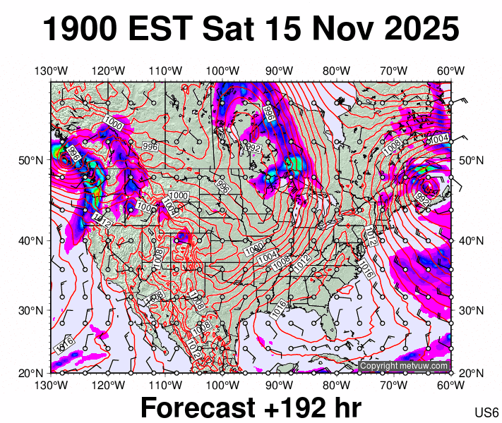 USA forecast chart for Sunday, November 16th, 2025 at 12:00 AM