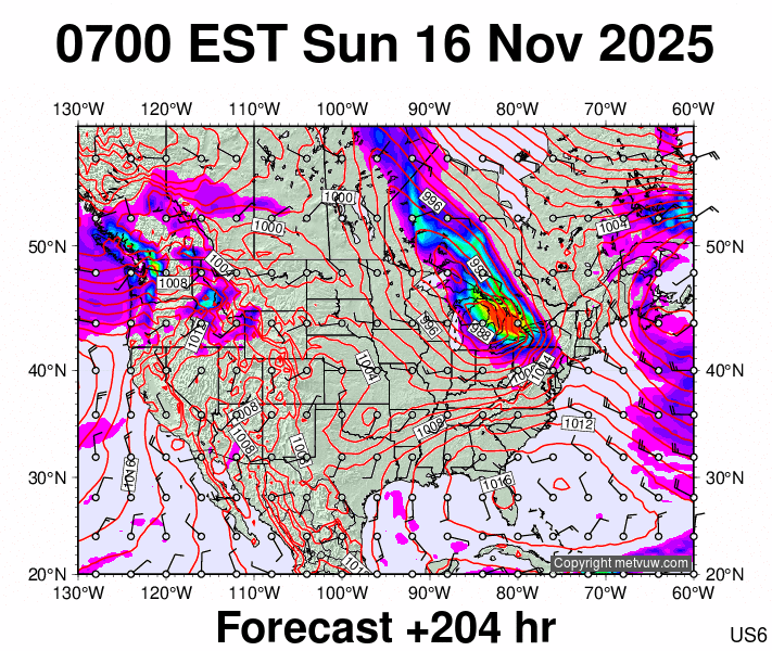 USA forecast chart for Sunday, November 16th, 2025 at 12:00 PM