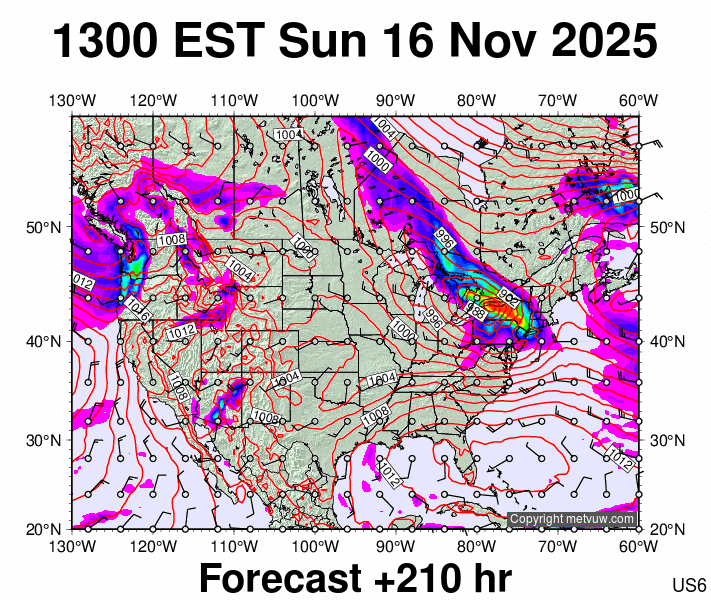 USA forecast chart for Sunday, November 16th, 2025 at 6:00 PM