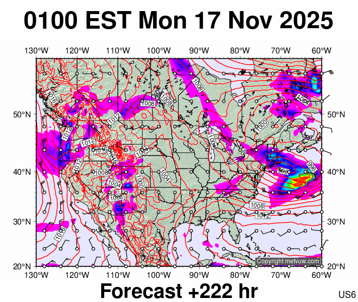 USA forecast chart for Monday, November 17th, 2025 at 6:00 AM