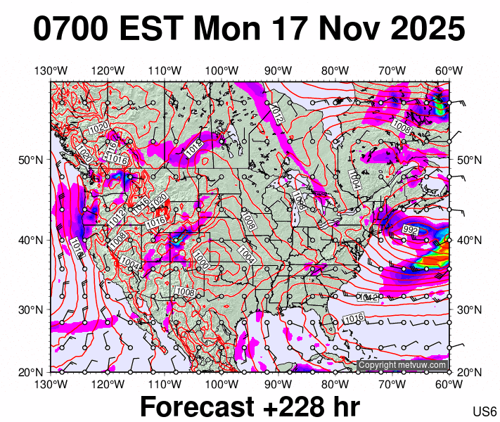 USA forecast chart for Monday, November 17th, 2025 at 12:00 PM