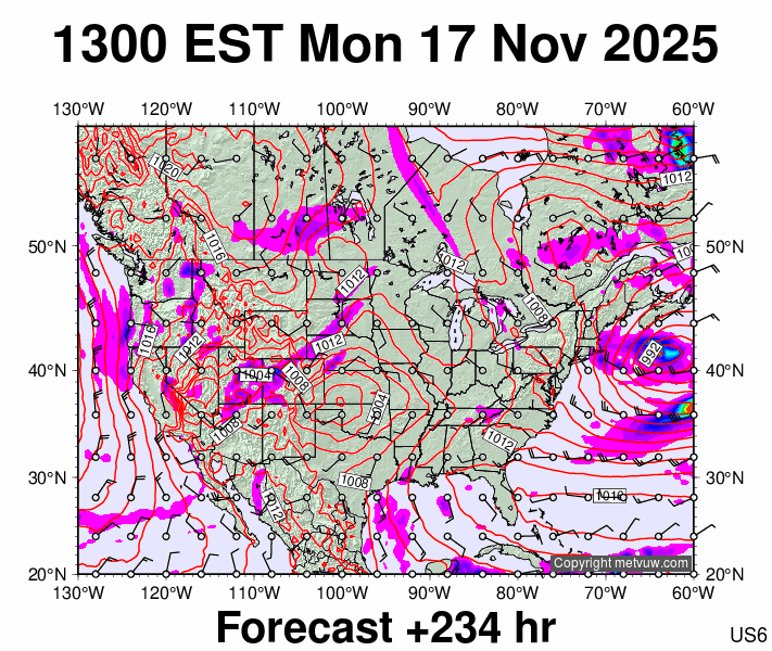 USA forecast chart for Monday, November 17th, 2025 at 6:00 PM