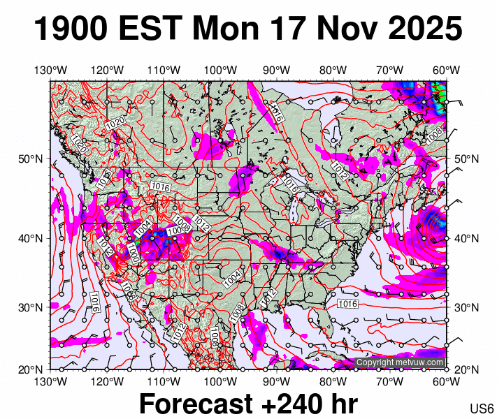 USA forecast chart for Tuesday, November 18th, 2025 at 12:00 AM