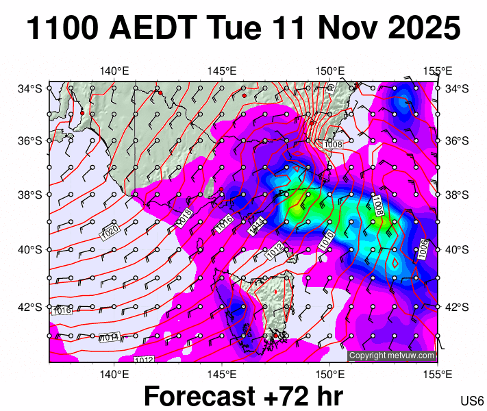 Victoria & Tasmania forecast chart for Tuesday, November 11th, 2025 at 12:00 AM