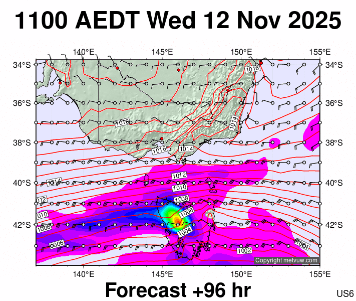 Victoria & Tasmania forecast chart for Wednesday, November 12th, 2025 at 12:00 AM